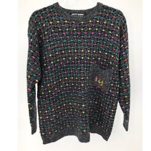 Kitty Hawk Vintage Gray Chunky Knit Embroidered Sweater L